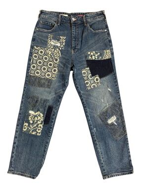 Anthropologie Pilcro The Borrowed Boyfriend Patchwork Denim Blue Jeans size 27